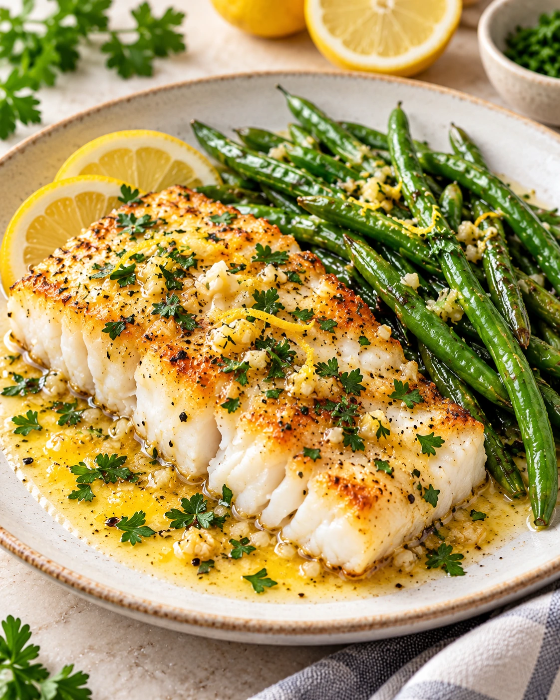 Lemon Garlic Butter Cod with Green Beans